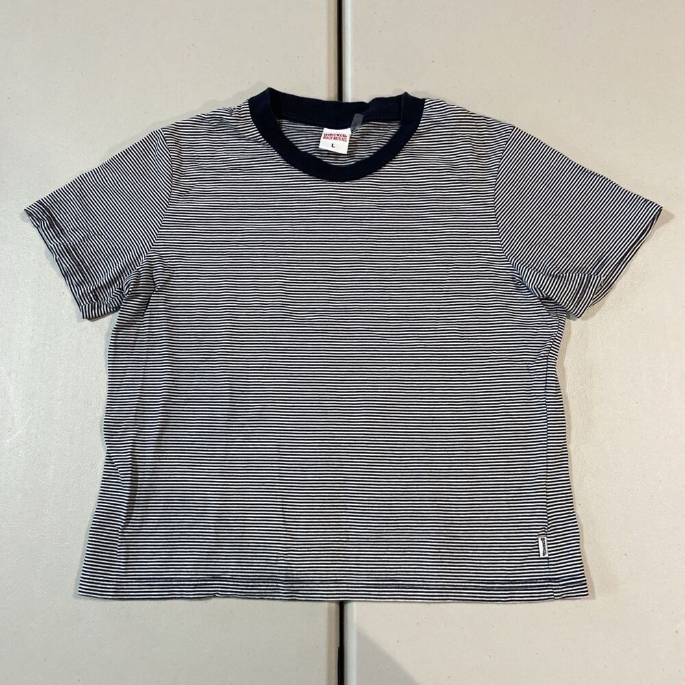 Birdwell Beach Britches T-Shirt Cropped Large Blue Striped Lightweight